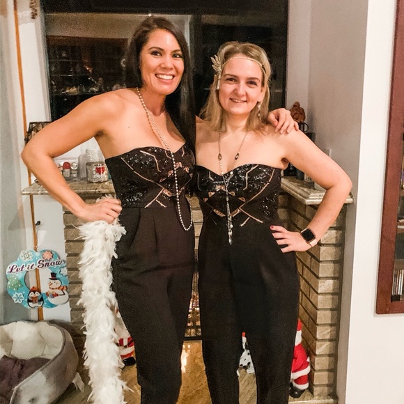Express Festive Black Sequin Jumpsuit - Picture 7 of 8